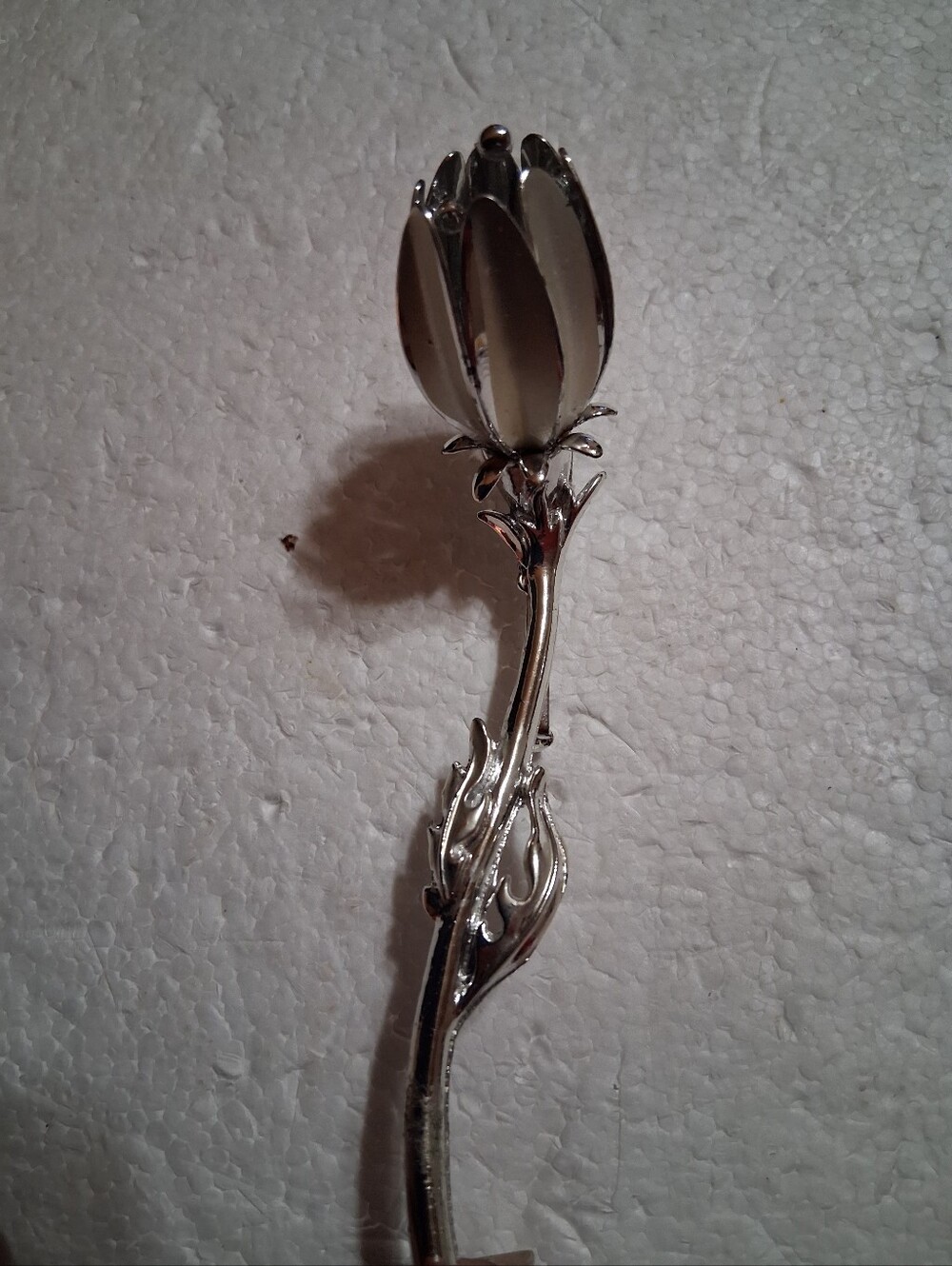vintage long-stemmed floral brooch pin, rosebud or tulip flower just Blooming